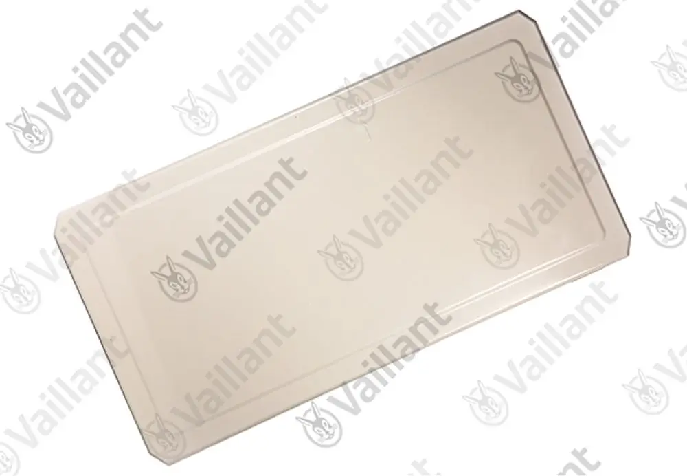 Transparenter Deckel von Vaillant für ein Klimagerät, rechteckige Form mit abgerundeten Ecken, klare Oberfläche ohne sichtbare Markierungen.